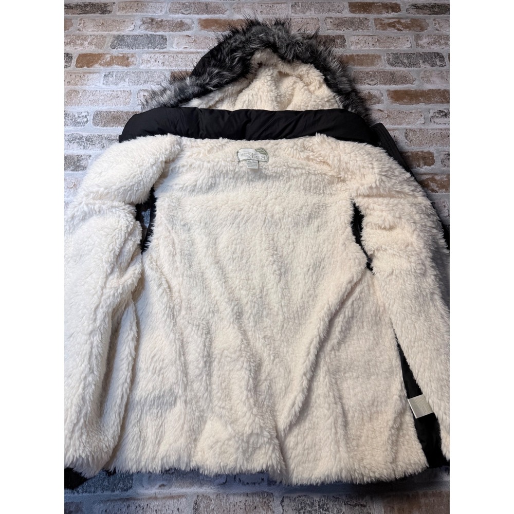 Green Tea Black Puffer Vest Sherpa Lined Faux Fur Hood XXL - Picture 4 of 6
